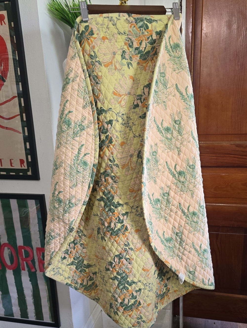kate quinn Quilted Baby Blanket Pale Peach, Sage Green Yellow Floral Honeysuckle